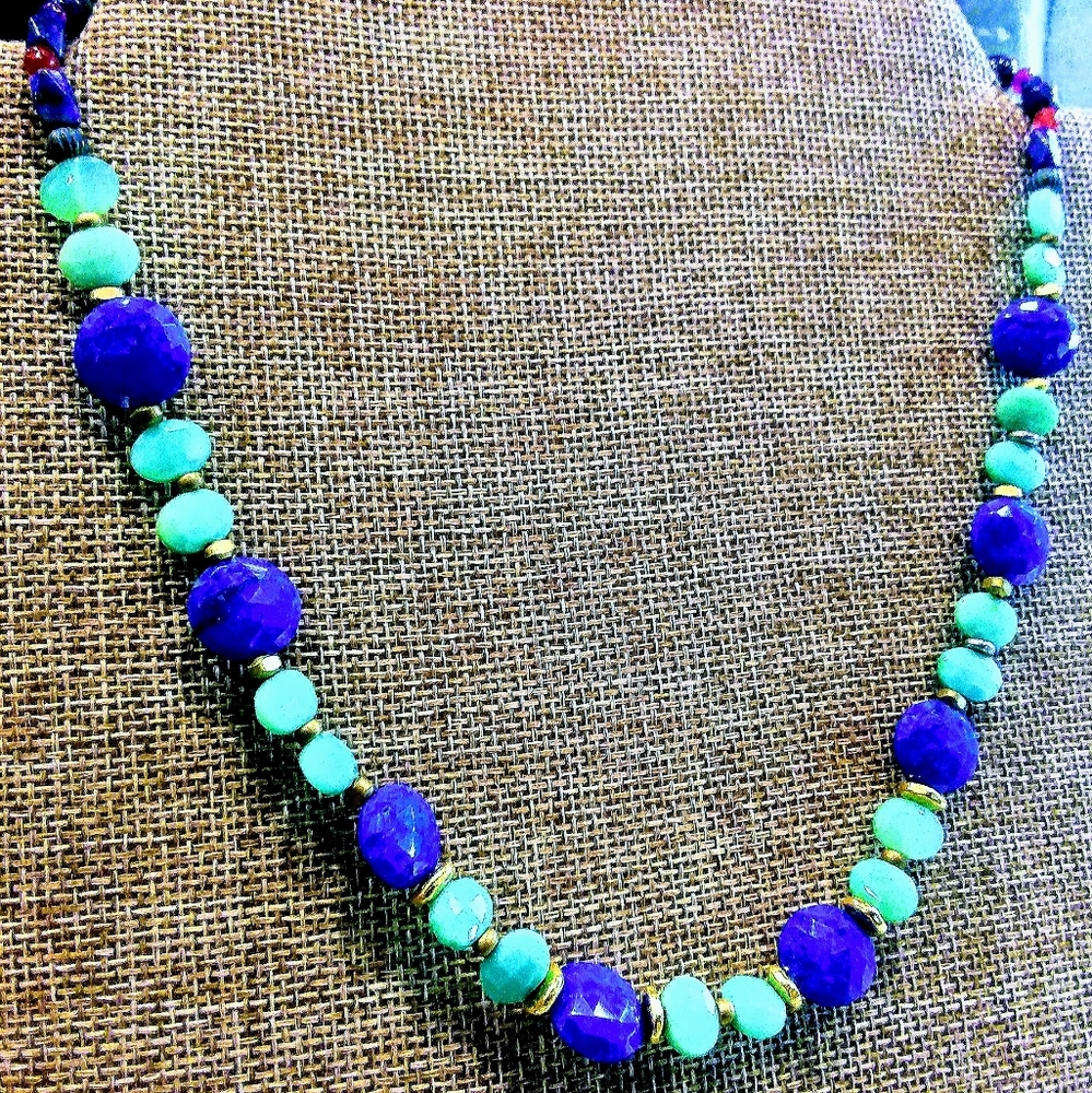 Natural Lapis, Chrysoprase,14KGF Necklace. 19" - Picture 2 of 4